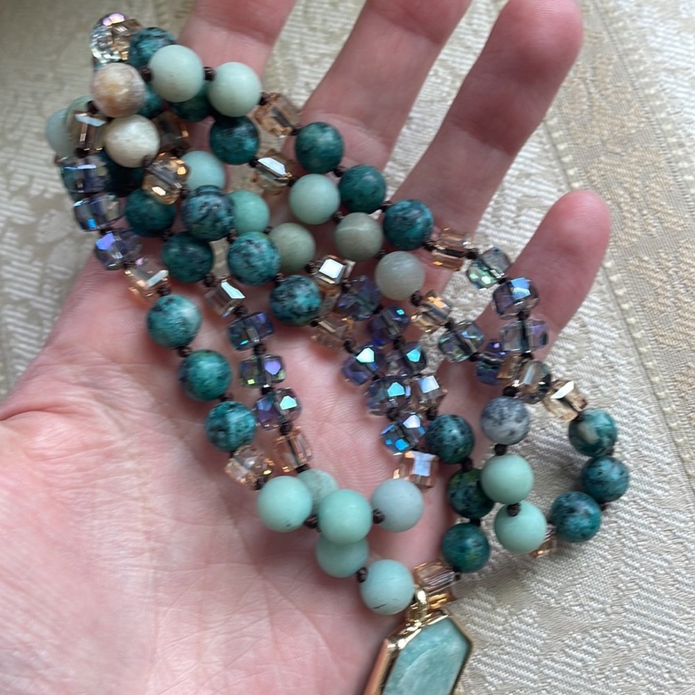 Amazonite gemstone necklace beaded pendant - Picture 10 of 17